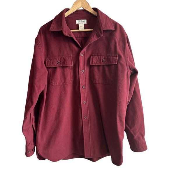 L.L. Bean Vintage Chamois Cloth Button Up Shirt L Red Maroon - Picture 1 of 7